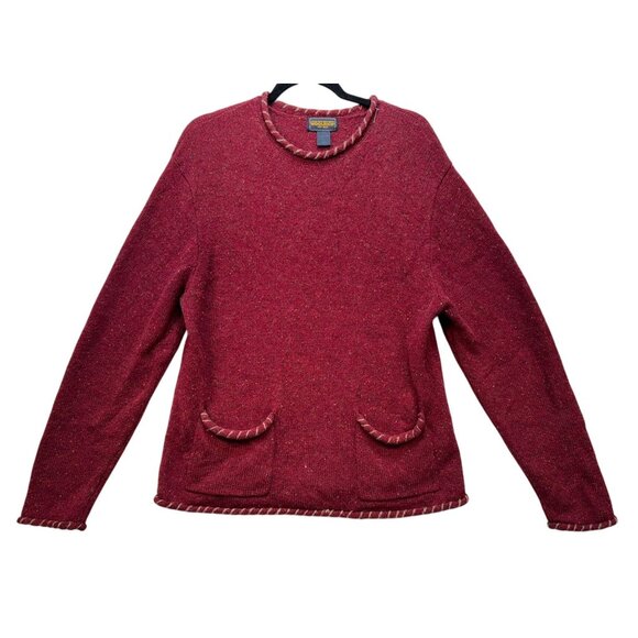 Woolrich Womens Wool Sweater L Ruby 100% Wool Long Sleeve Two Front Pockets - Picture 1 of 12